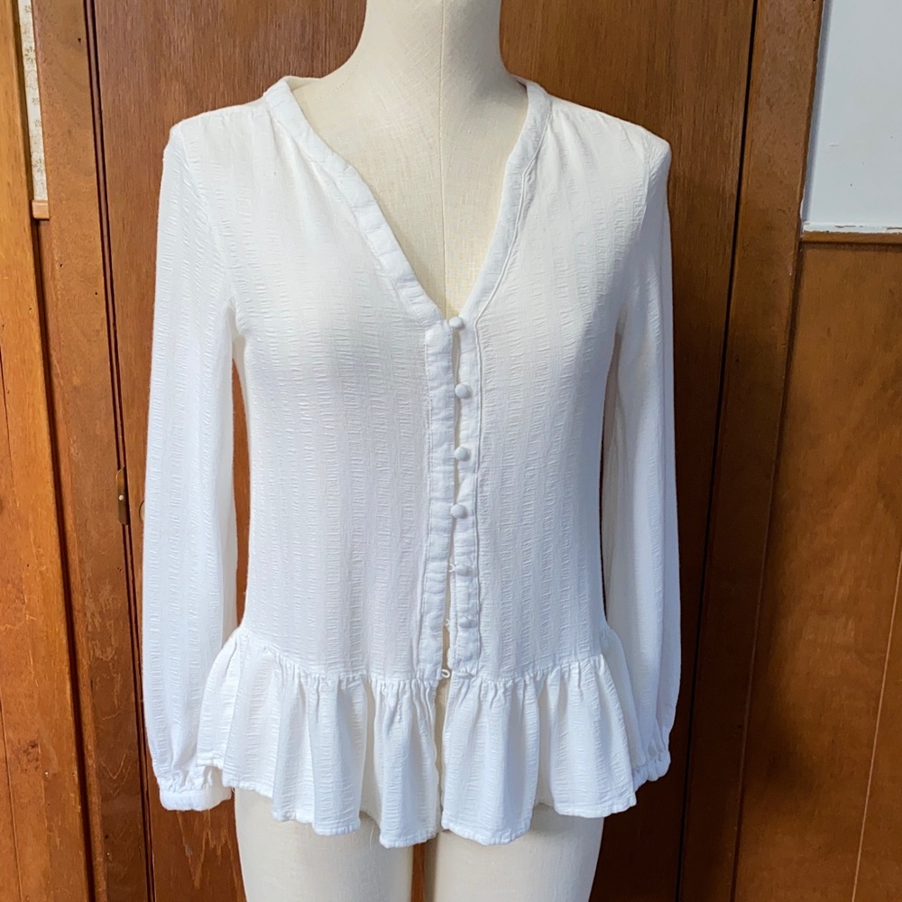 JAPNA Elegant White Button-Down Peplum Top SIZE Medium 100% Vicose